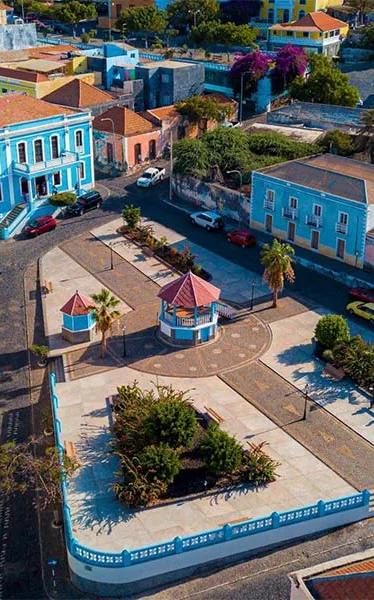 Colourful colonial houses in São Filipe