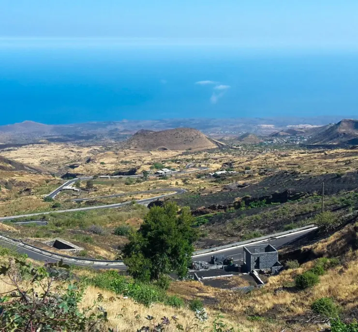 Winding road down Fogo towards the Atlantic