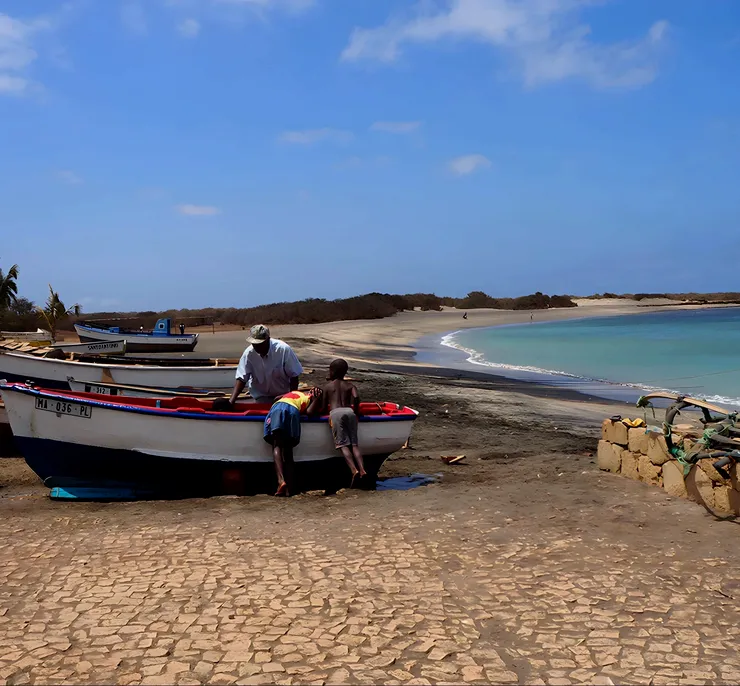 Fishing boats on the beach in Vila do Maio
